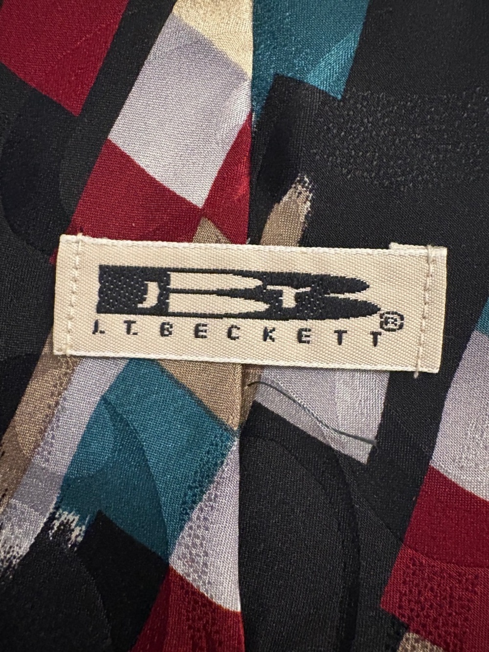 Vintage J.T. Beckett 100% Silk Geometric Abstract Block Necktie